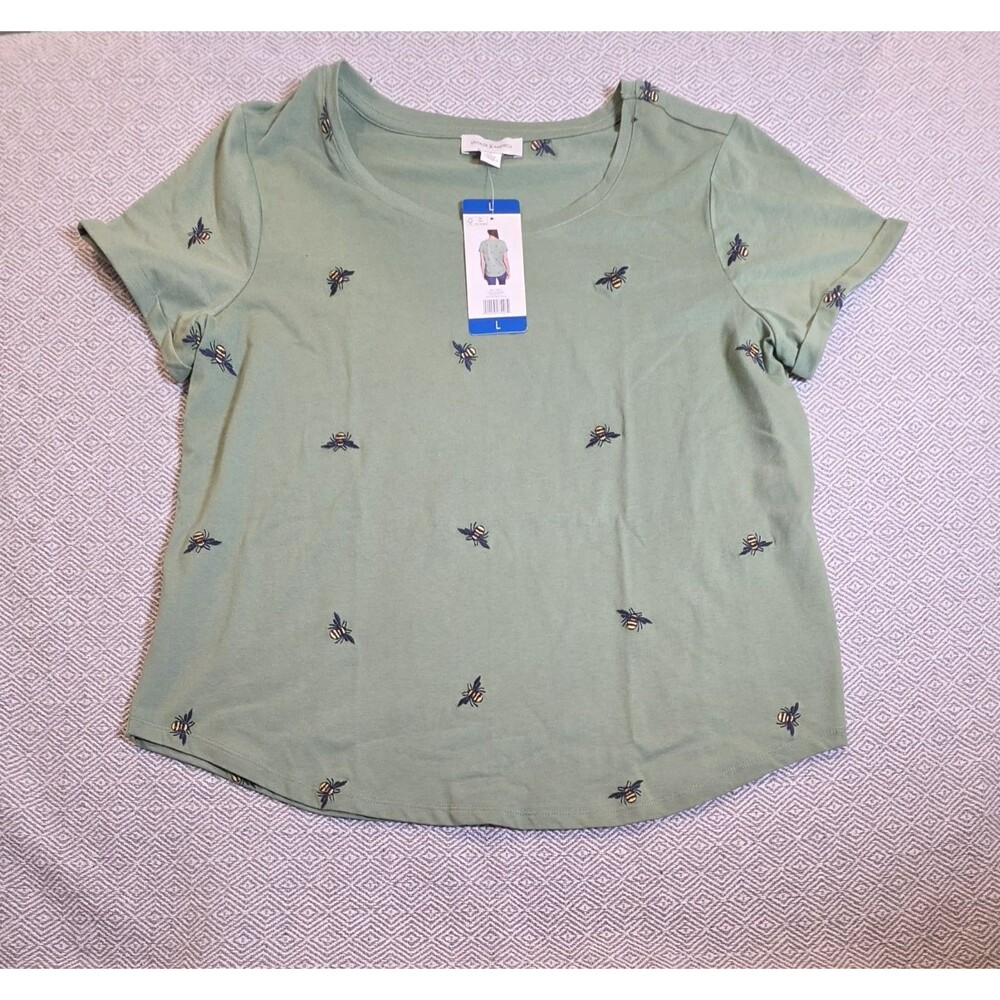 Vintage America Women's Bees Embroidered Relaxed Fit Tee Lightweight Cotton Blnd